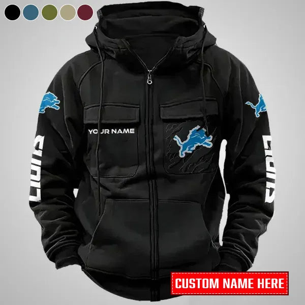 Detroit Lions New Personalized Multi-Pockets Zip-Up Hoodie AZBTMZUHD000002