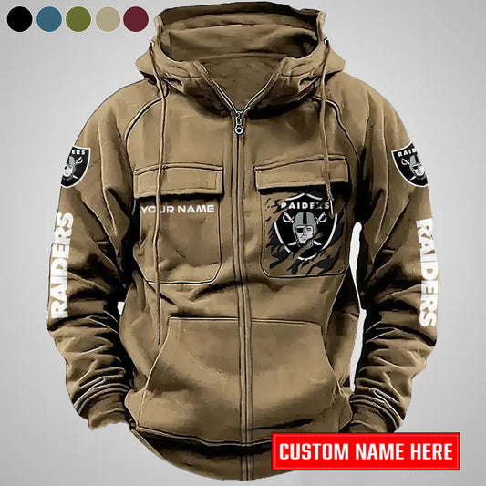 Las Vegas Raiders New Personalized Multi-Pockets Zip-Up Hoodie AZBTMZUHD000009