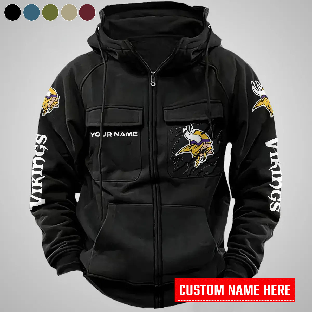 Minnesota Vikings New Personalized Multi-Pockets Zip-Up Hoodie AZBTMZUHD000013