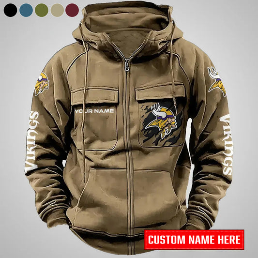 Minnesota Vikings New Personalized Multi-Pockets Zip-Up Hoodie AZBTMZUHD000013