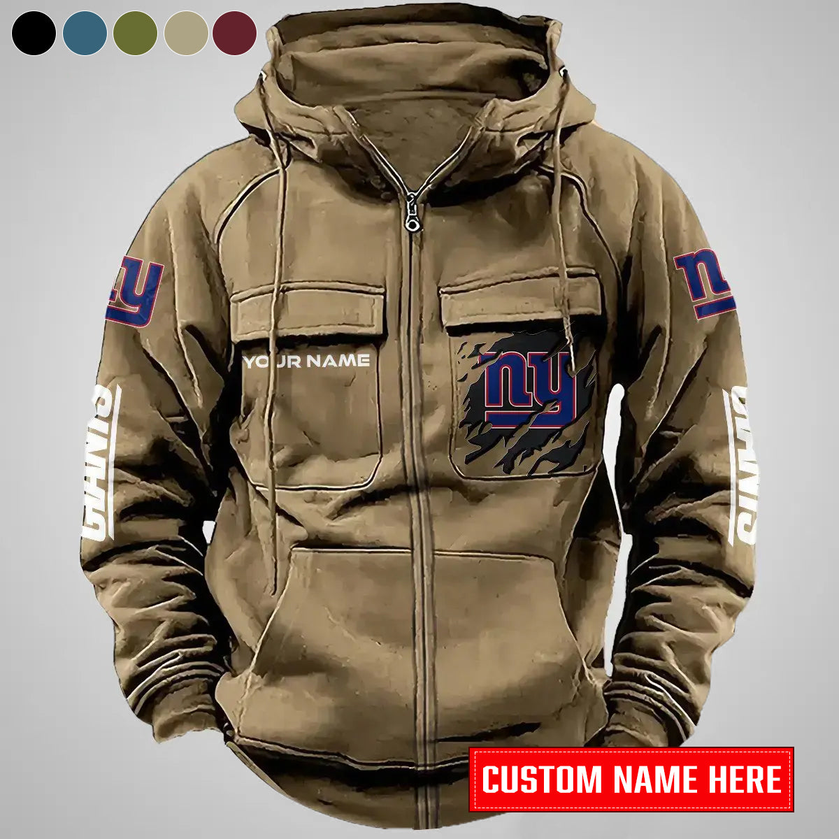 New York Giants New Personalized Multi-Pockets Zip-Up Hoodie AZBTMZUHD000016