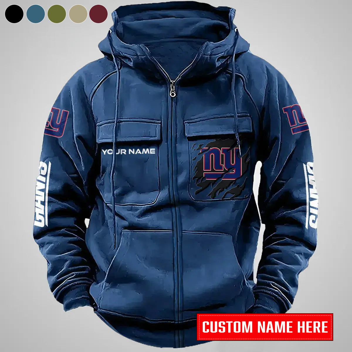 New York Giants New Personalized Multi-Pockets Zip-Up Hoodie AZBTMZUHD000016