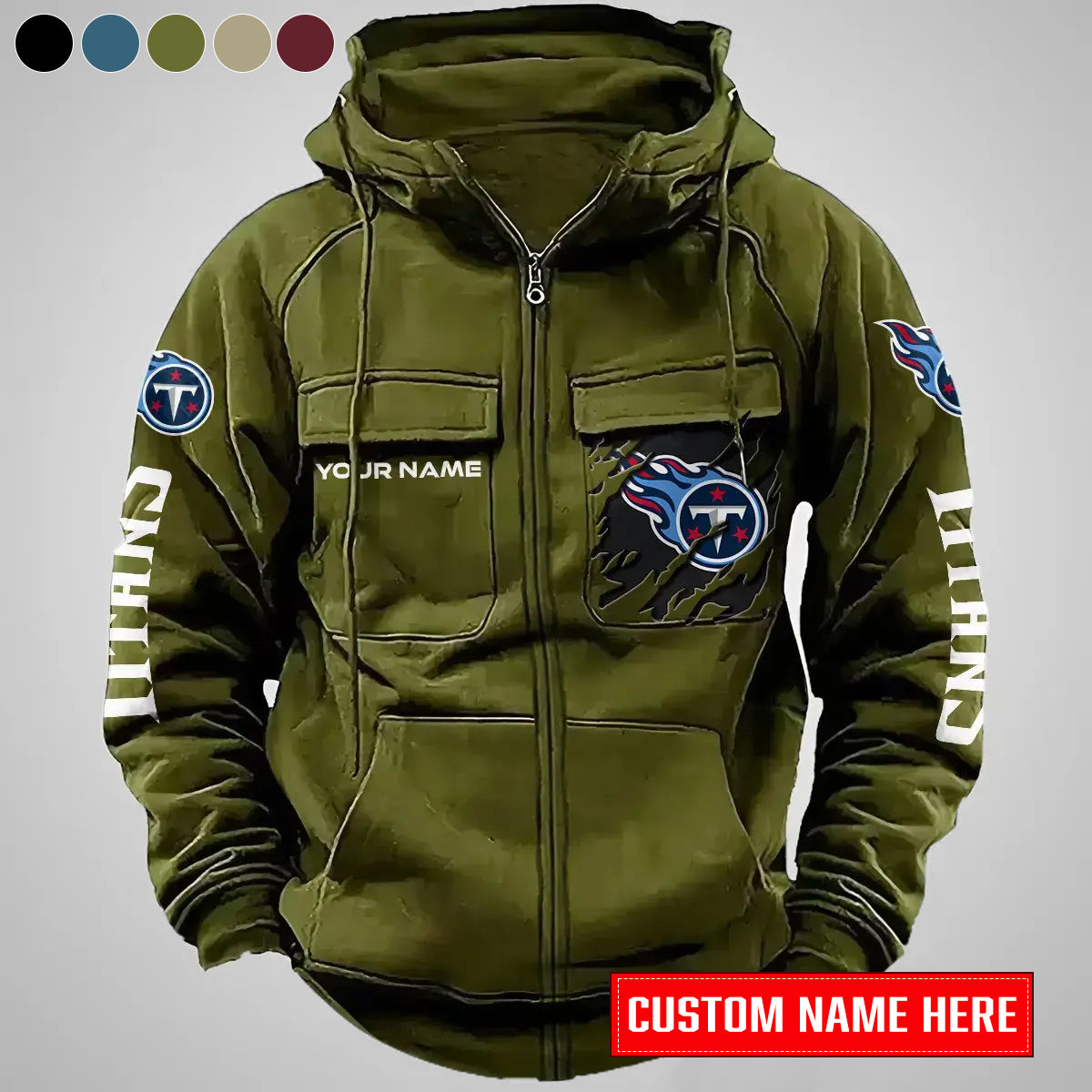 Tennessee Titans New Personalized Multi-Pockets Zip-Up Hoodie AZBTMZUHD000019