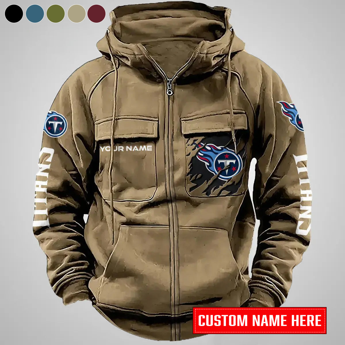 Tennessee Titans New Personalized Multi-Pockets Zip-Up Hoodie AZBTMZUHD000019