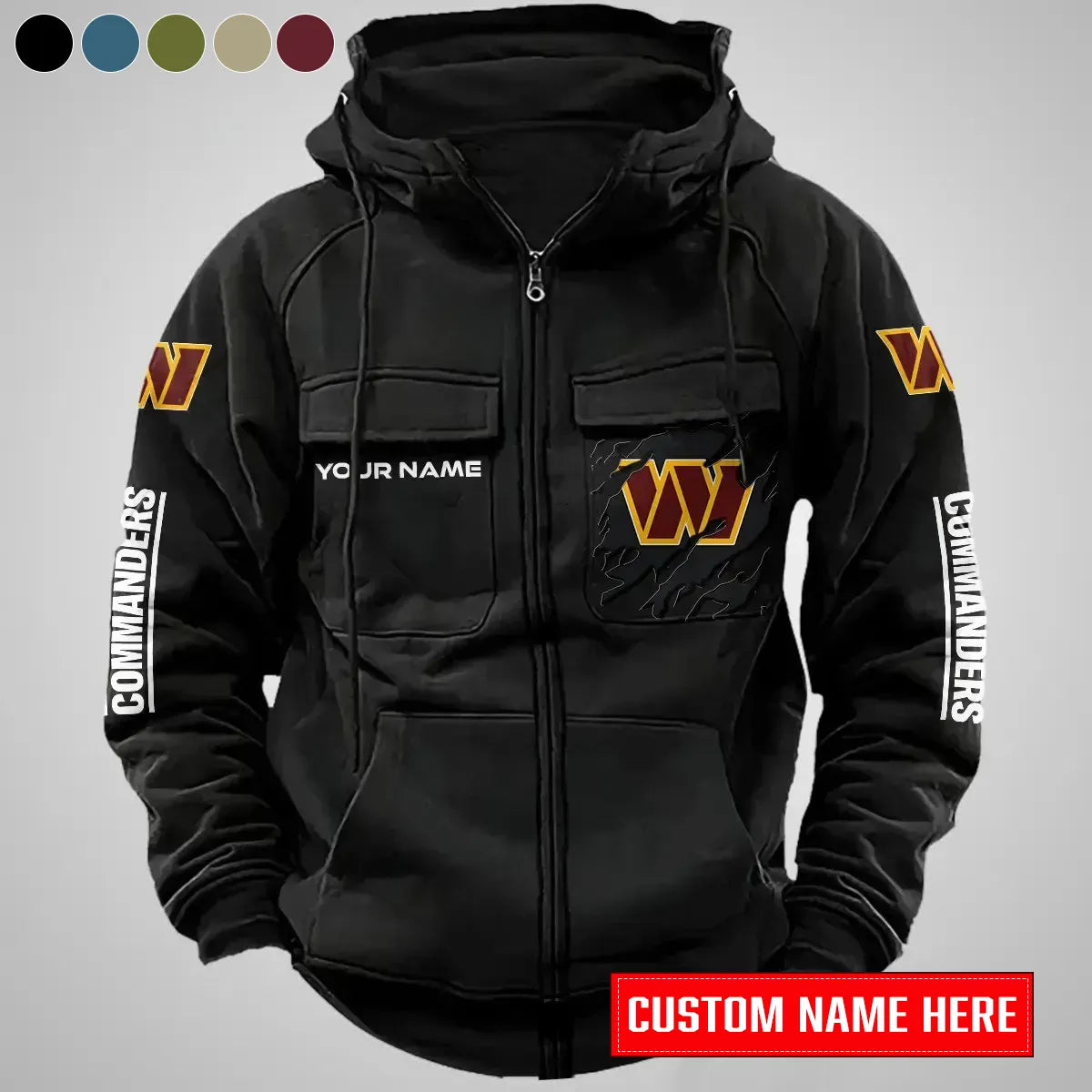 Washington Commanders New Personalized Multi-Pockets Zip-Up Hoodie AZBTMZUHD000021