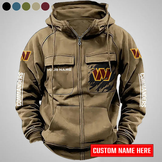 Washington Commanders New Personalized Multi-Pockets Zip-Up Hoodie AZBTMZUHD000021
