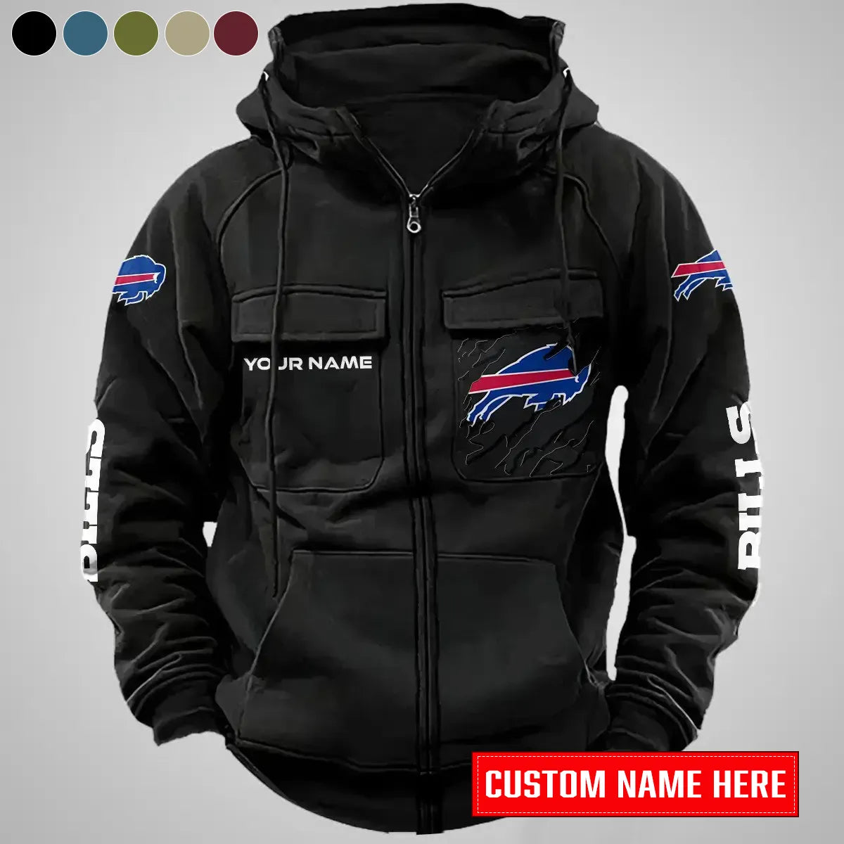 Buffalo Bills New Personalized Multi-Pockets Zip-Up Hoodie AZBTMZUHD000045
