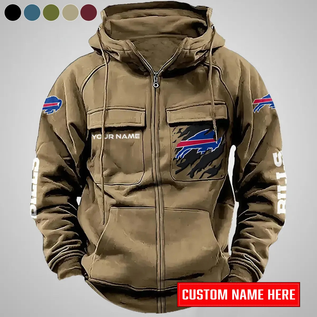 Buffalo Bills New Personalized Multi-Pockets Zip-Up Hoodie AZBTMZUHD000045