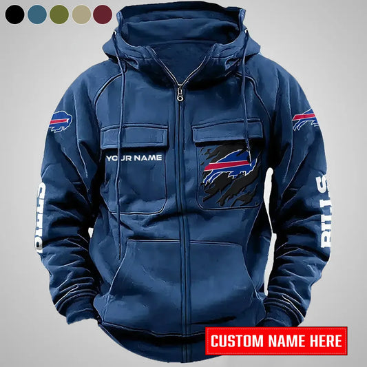 Buffalo Bills New Personalized Multi-Pockets Zip-Up Hoodie AZBTMZUHD000045