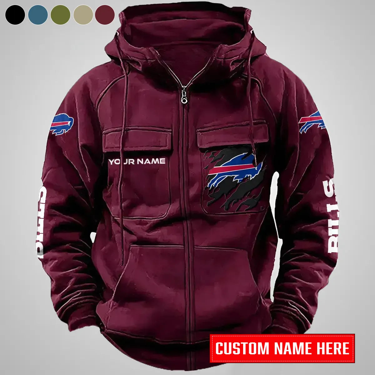 Buffalo Bills New Personalized Multi-Pockets Zip-Up Hoodie AZBTMZUHD000045
