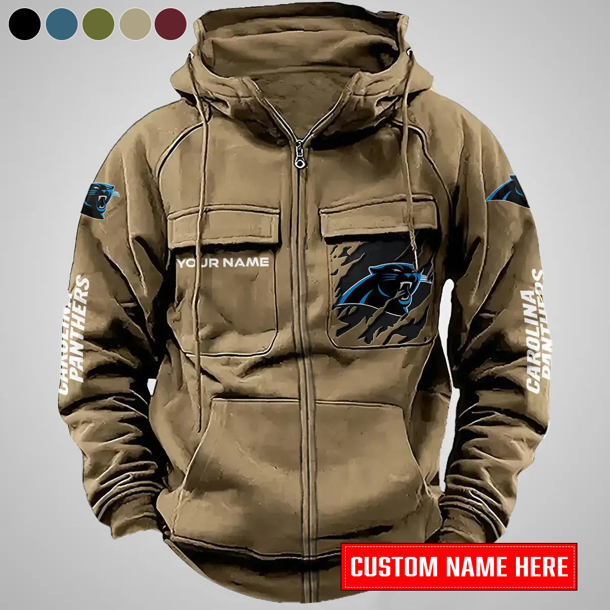 Carolina Panthers New Personalized Multi-Pockets Zip-Up Hoodie AZBTMZUHD000046