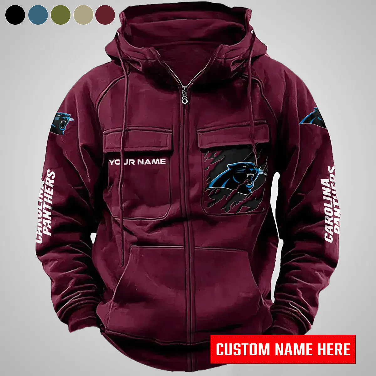 Carolina Panthers New Personalized Multi-Pockets Zip-Up Hoodie AZBTMZUHD000046