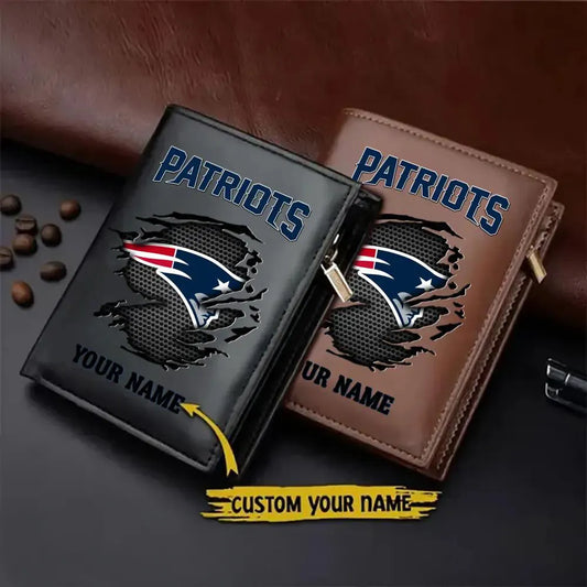 New England Patriots Men’s Slim Vertical Leather Wallet Trending 2025 AZBTSVLW000015