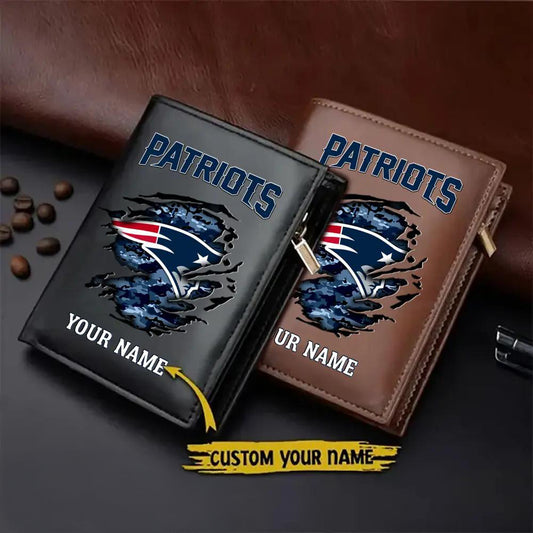 New England Patriots Men’s Slim Vertical Leather Wallet Trending 2025 AZBTSVLW000016