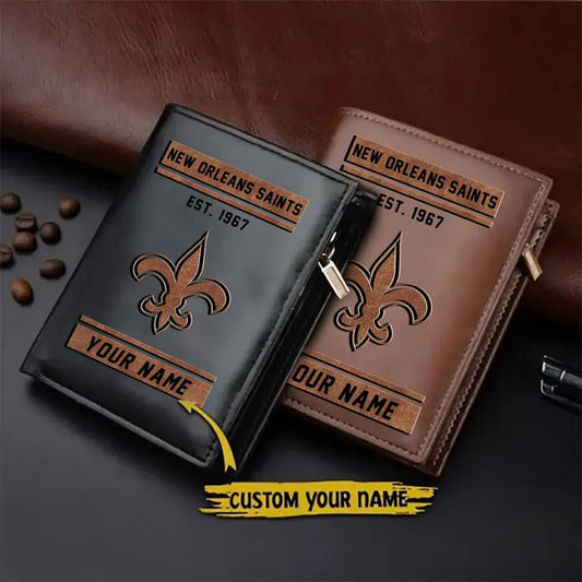 New Orleans Saints Men’s Slim Vertical Leather Wallet Trending 2025 AZBTSVLW000020