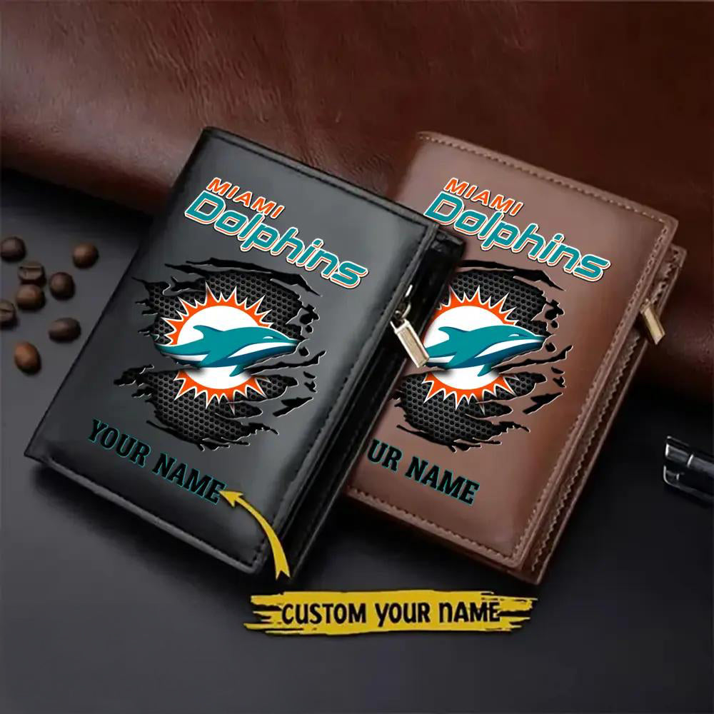 Miami Dolphins Men’s Slim Vertical Leather Wallet Trending 2025 AZBTSVLW000046