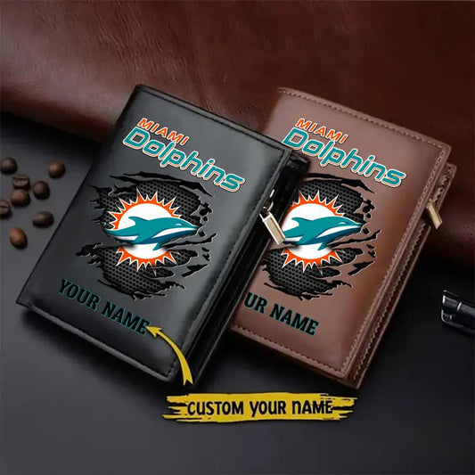 Miami Dolphins Men’s Slim Vertical Leather Wallet Trending 2025 AZBTSVLW000046