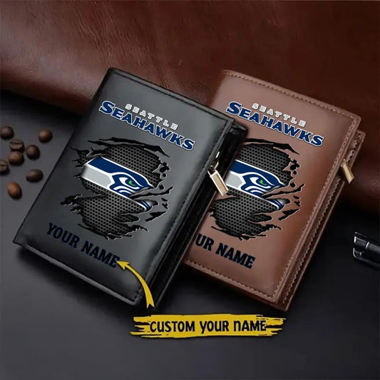 Seattle Seahawks Men’s Slim Vertical Leather Wallet Trending 2025 AZBTSVLW000077