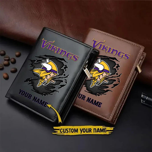Minnesota Vikings Men’s Slim Vertical Leather Wallet Trending 2025 AZBTSVLW000094