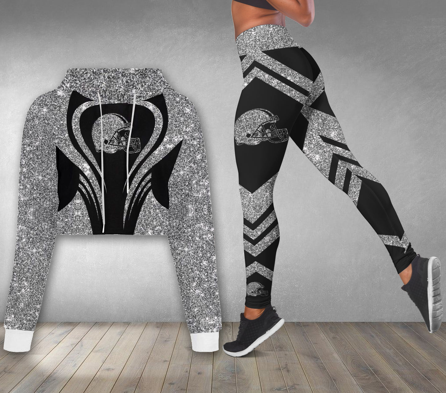 Cleveland Browns Combo Croptop Hoodie And Leggings AZCLG008+AZC2CTHD008