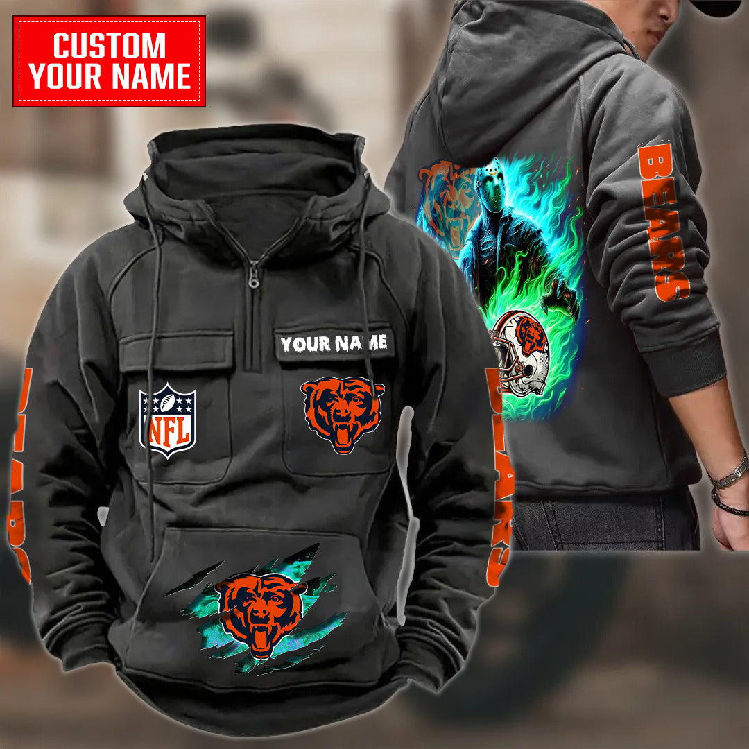 Chicago Bears Halloween Collection Multi-Pockets Zip Hoodie AZCAMZHD000036