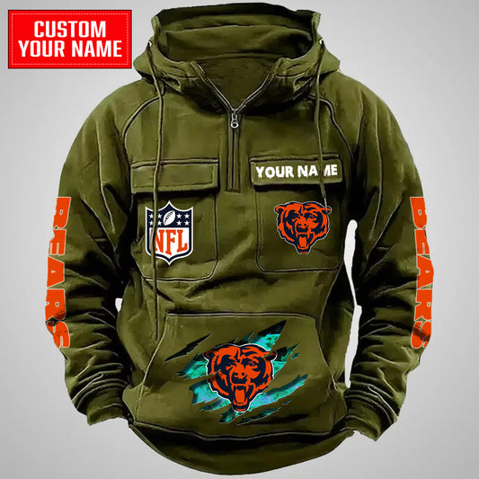Chicago Bears Halloween Collection Multi-Pockets Zip Hoodie AZCAMZHD000036