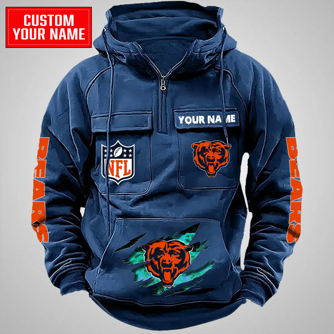 Chicago Bears Halloween Collection Multi-Pockets Zip Hoodie AZCAMZHD000036