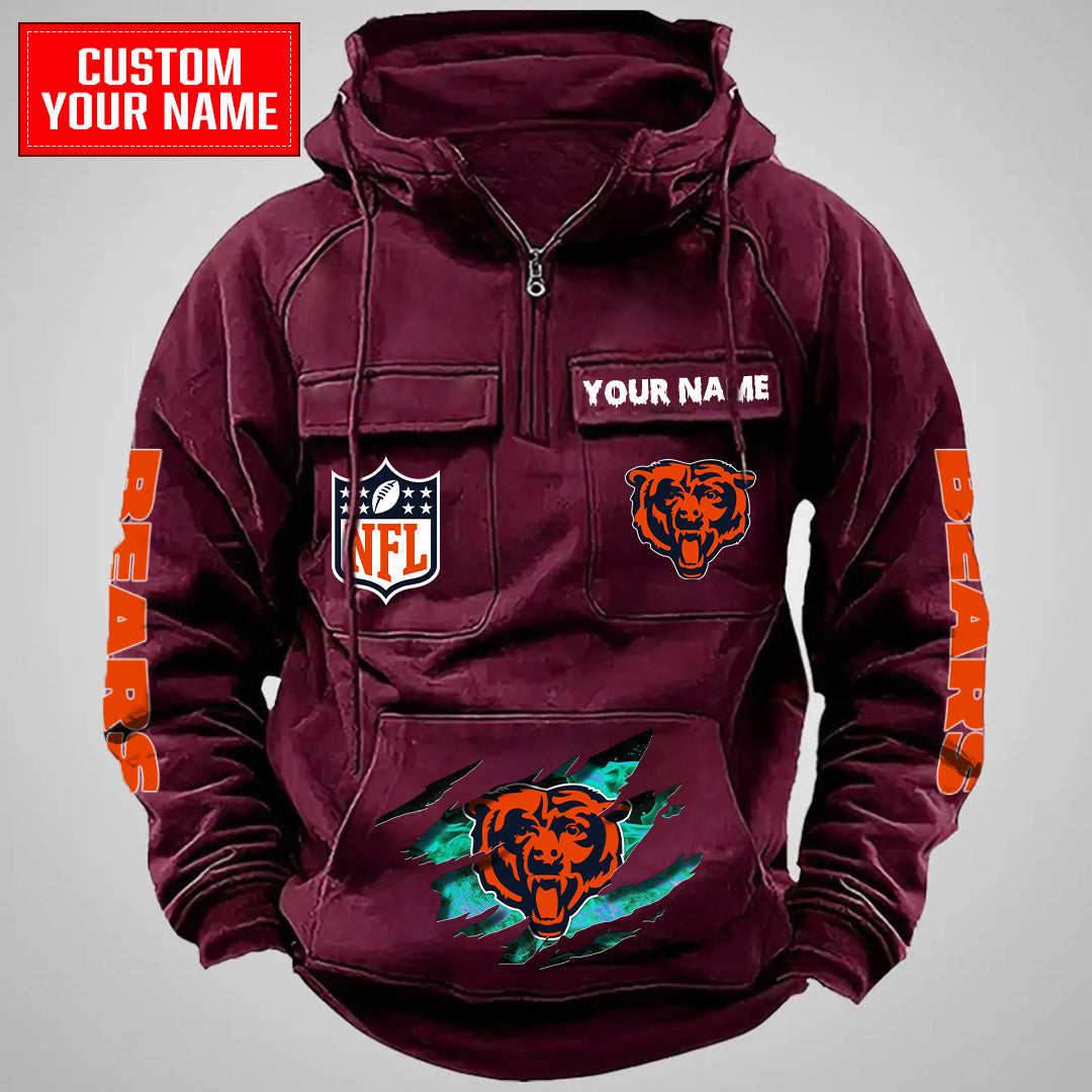 Chicago Bears Halloween Collection Multi-Pockets Zip Hoodie AZCAMZHD000036