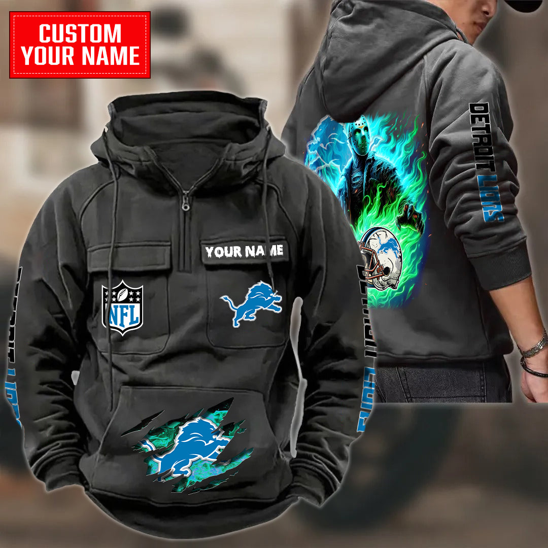 Detroit Lions Halloween Collection Multi-Pockets Zip Hoodie AZCAMZHD000038