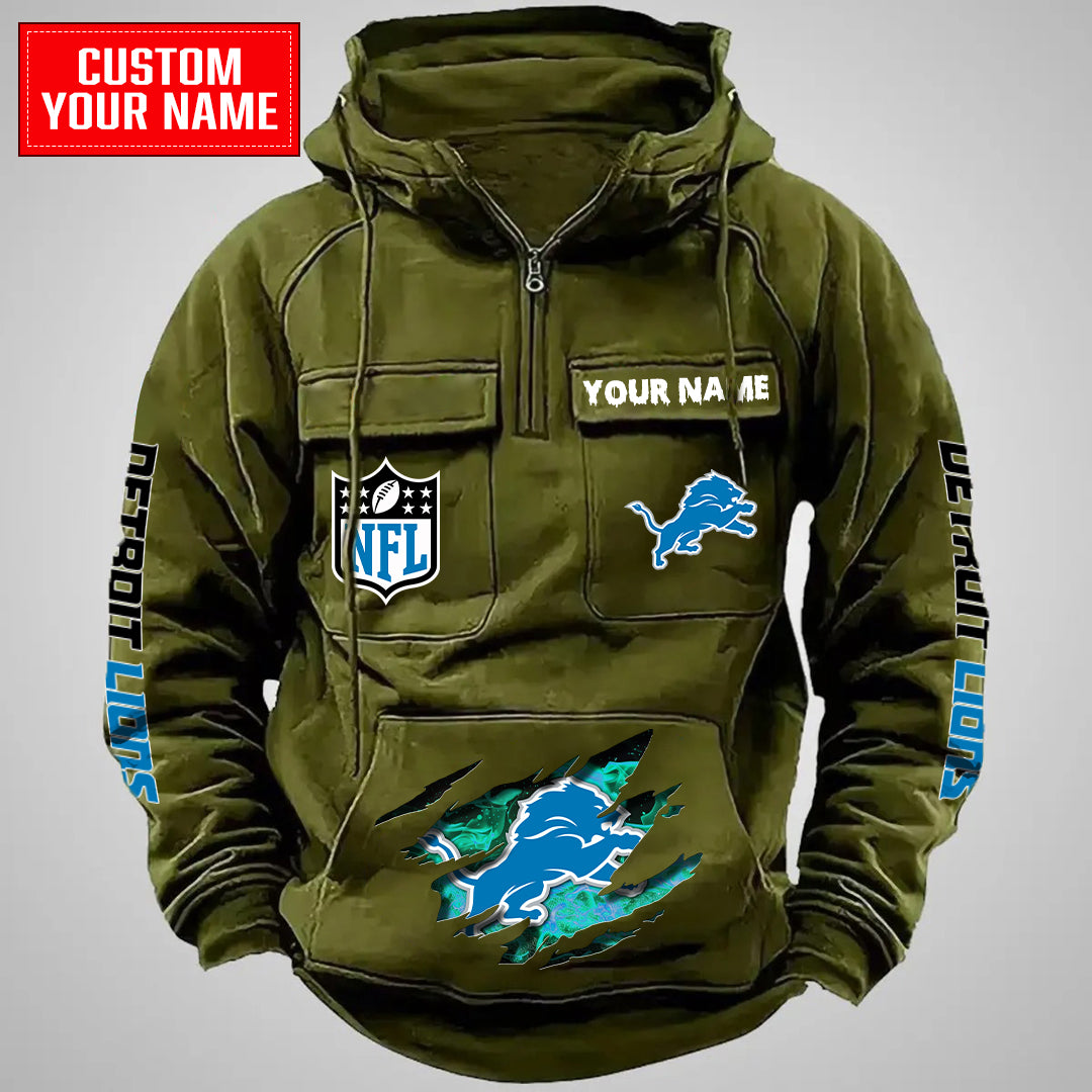 Detroit Lions Halloween Collection Multi-Pockets Zip Hoodie AZCAMZHD000038