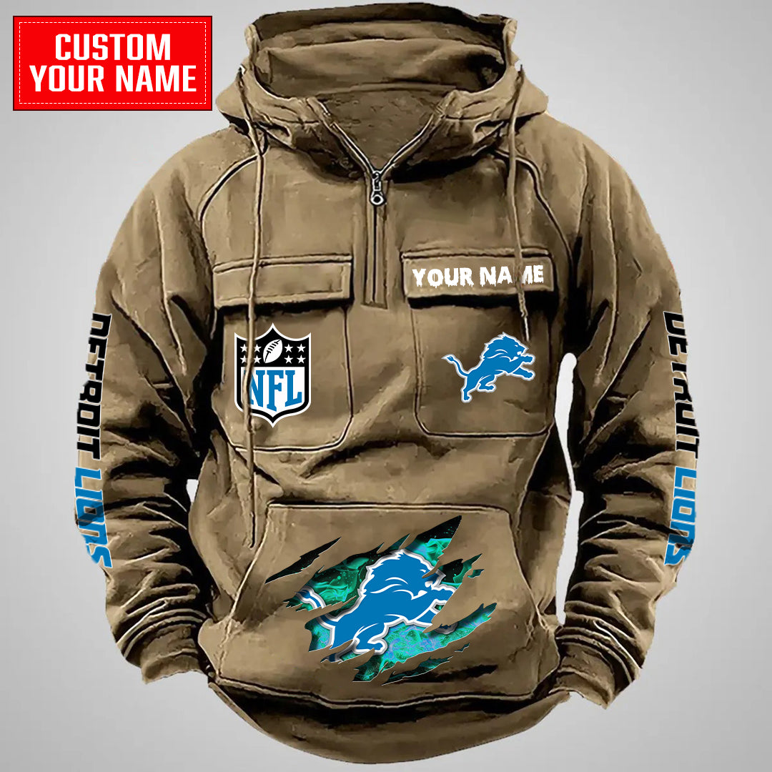 Detroit Lions Halloween Collection Multi-Pockets Zip Hoodie AZCAMZHD000038