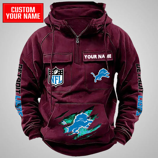 Detroit Lions Halloween Collection Multi-Pockets Zip Hoodie AZCAMZHD000038