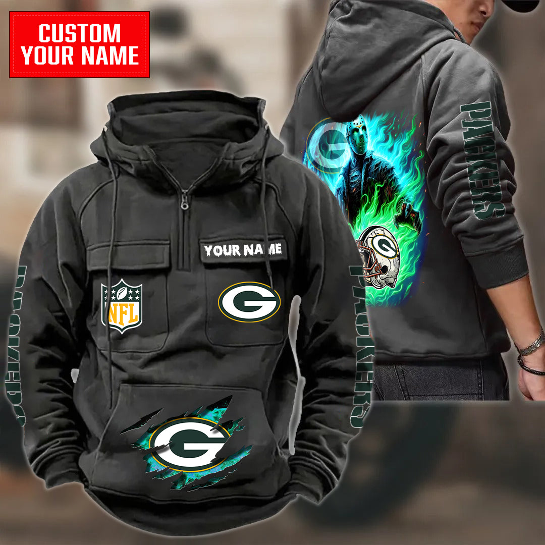 Green Bay Packers Halloween Collection Multi-Pockets Zip Hoodie AZCAMZHD000039