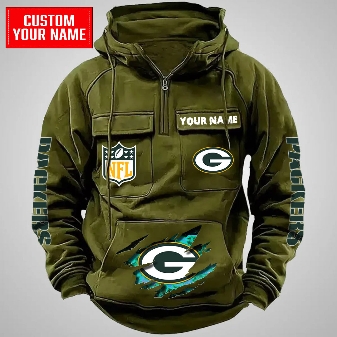 Green Bay Packers Halloween Collection Multi-Pockets Zip Hoodie AZCAMZHD000039