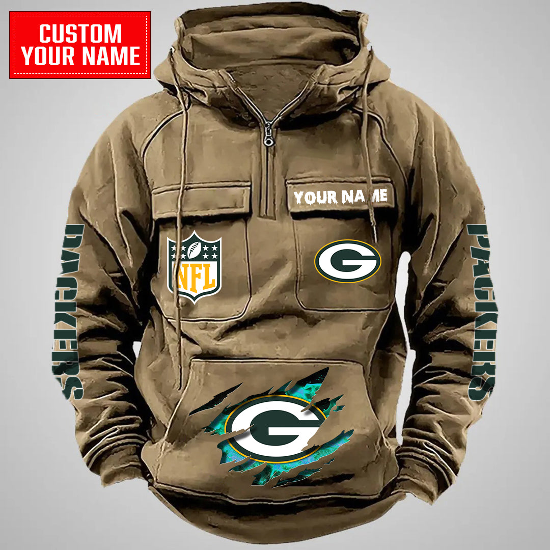 Green Bay Packers Halloween Collection Multi-Pockets Zip Hoodie AZCAMZHD000039
