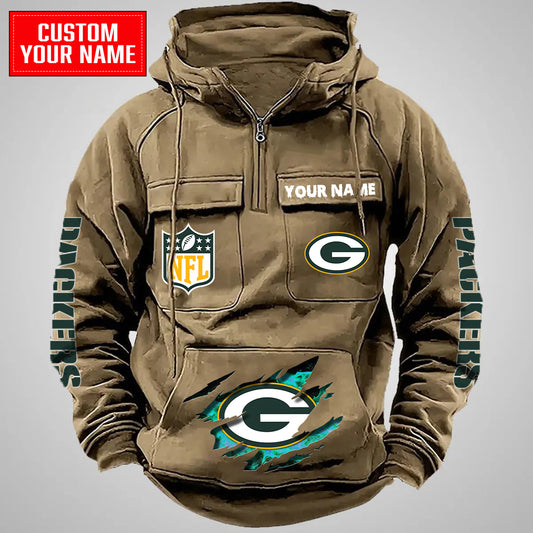 Green Bay Packers Halloween Collection Multi-Pockets Zip Hoodie AZCAMZHD000039