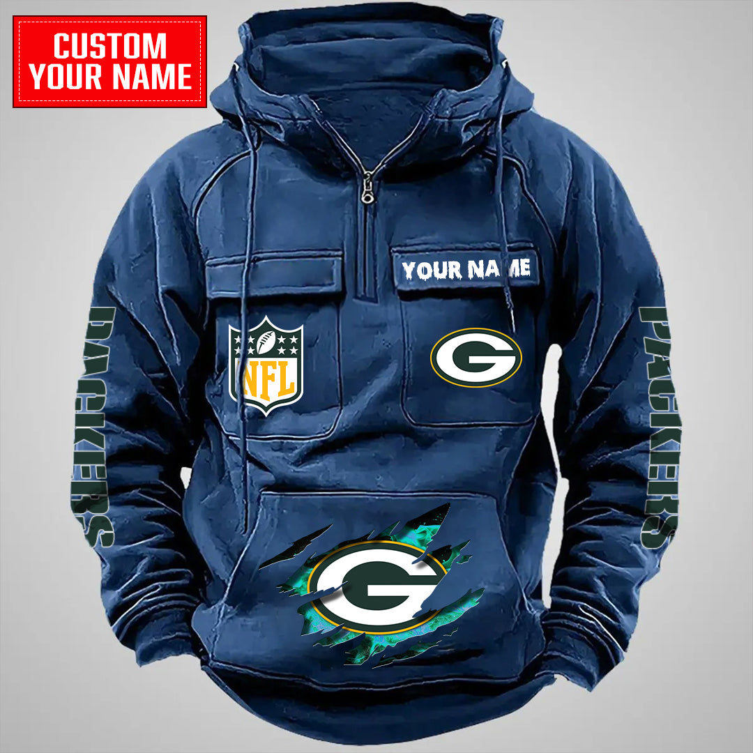 Green Bay Packers Halloween Collection Multi-Pockets Zip Hoodie AZCAMZHD000039