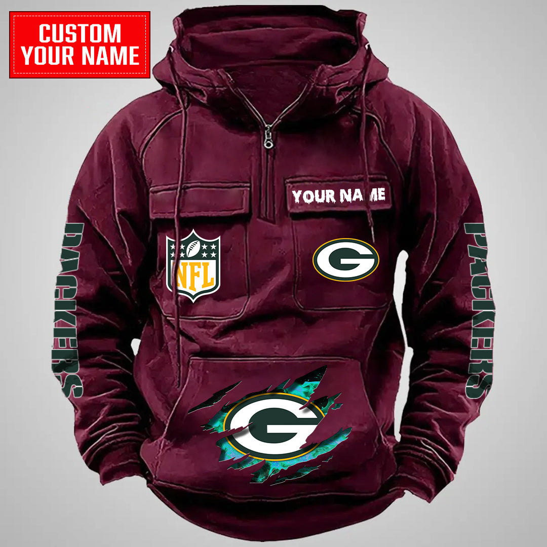 Green Bay Packers Halloween Collection Multi-Pockets Zip Hoodie AZCAMZHD000039