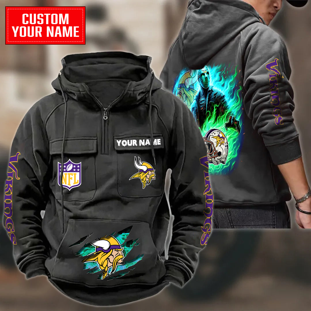 Minnesota Vikings Halloween Collection Multi-Pockets Zip Hoodie AZCAMZHD000041