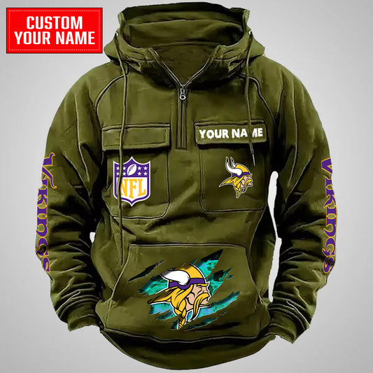Minnesota Vikings Halloween Collection Multi-Pockets Zip Hoodie AZCAMZHD000041