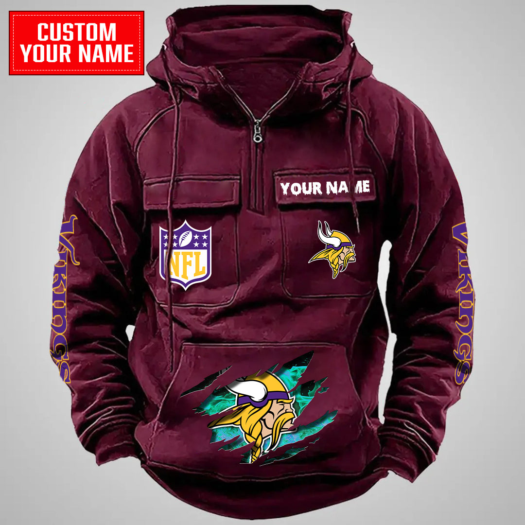 Minnesota Vikings Halloween Collection Multi-Pockets Zip Hoodie AZCAMZHD000041