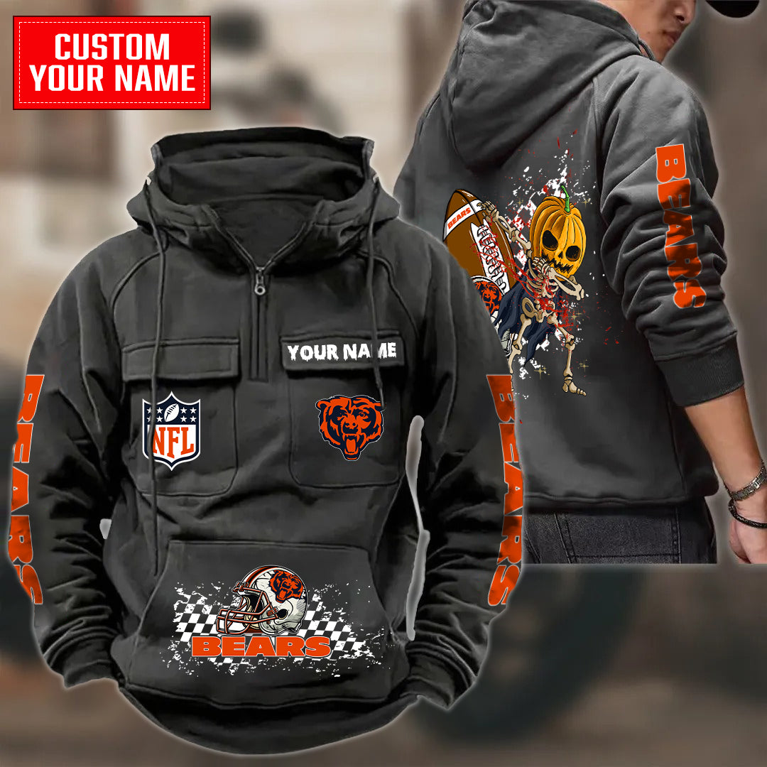 Chicago Bears Halloween Collection Multi-Pockets Zip Hoodie AZCAMZHD000004