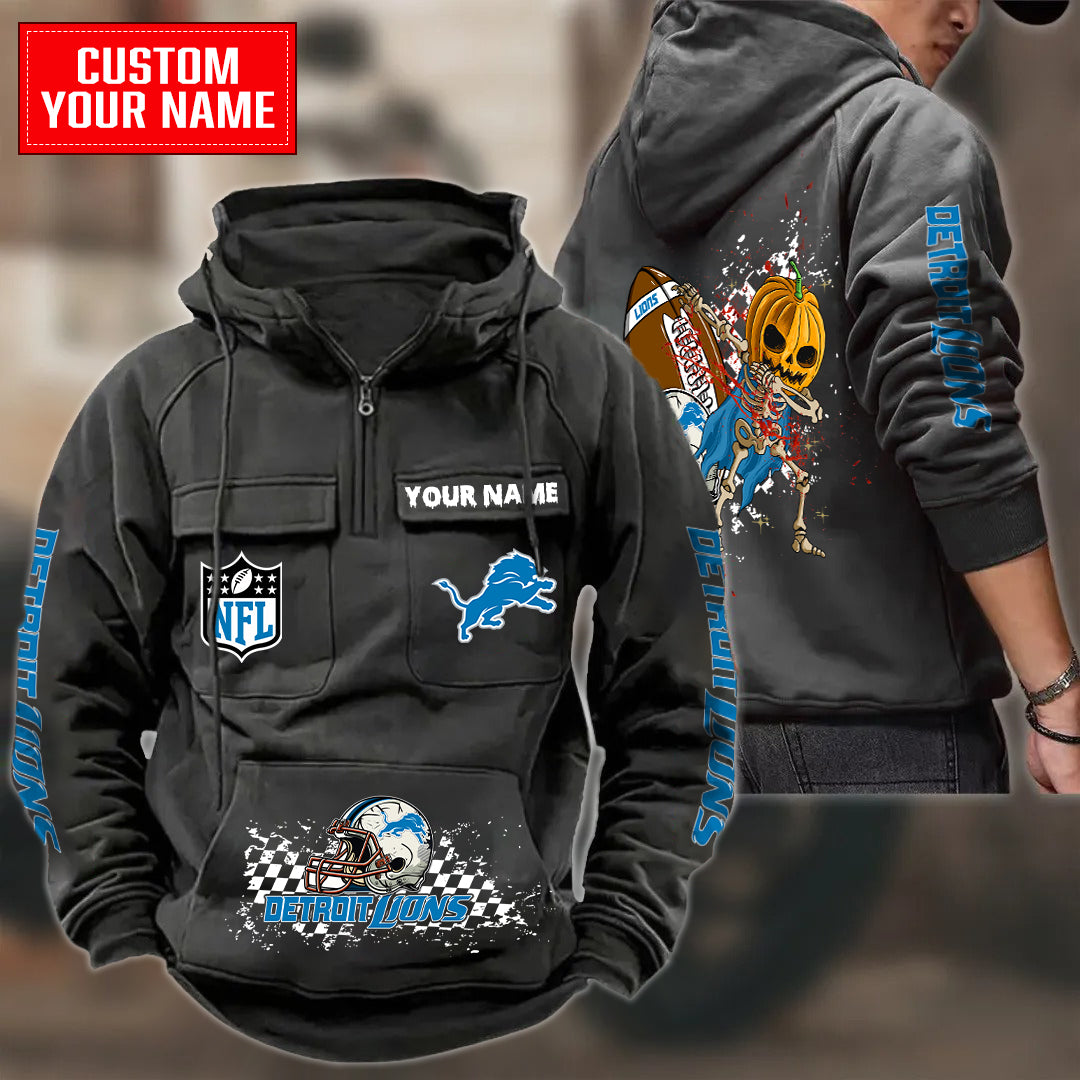 Detroit Lions Halloween Collection Multi-Pockets Zip Hoodie AZCAMZHD000006
