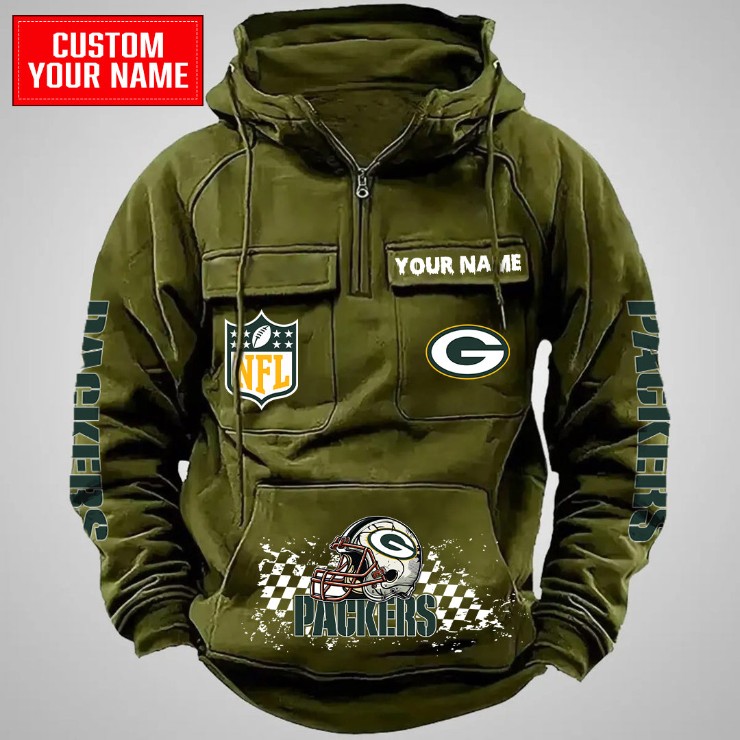 Green Bay Packers Halloween Collection Multi-Pockets Zip Hoodie AZCAMZHD000007
