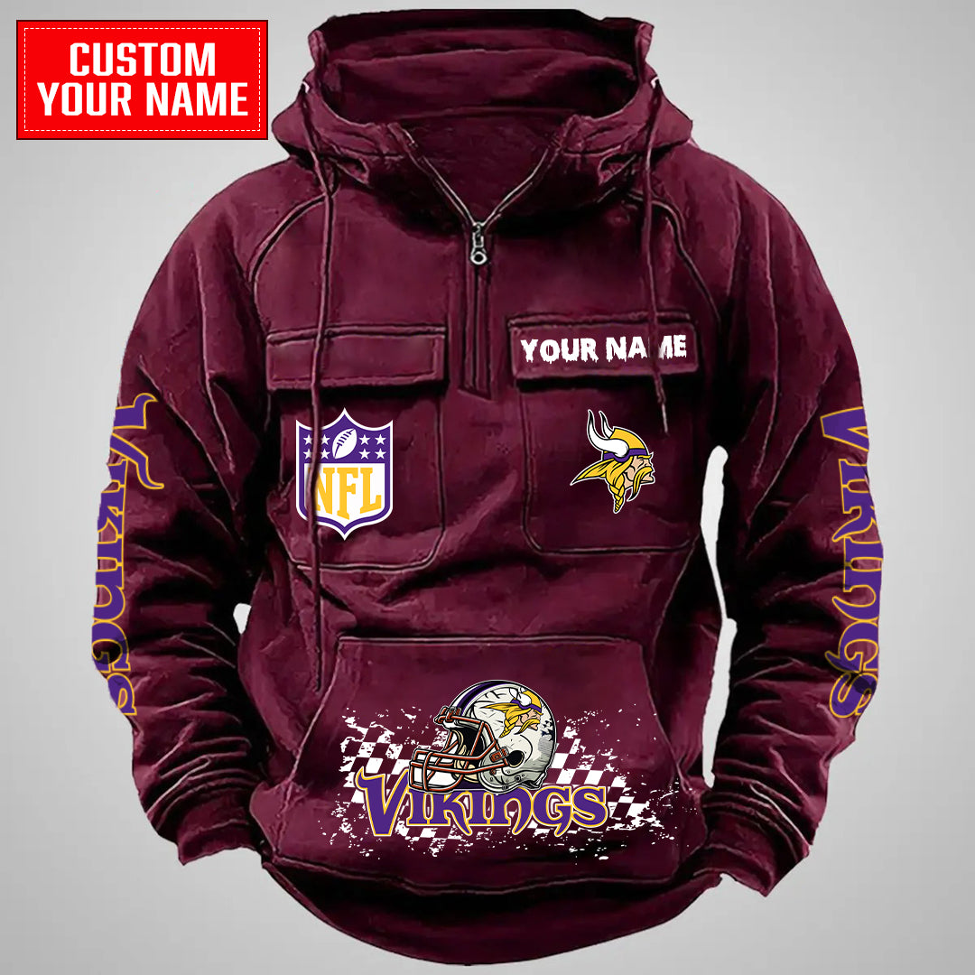 Minnesota Vikings Halloween Collection Multi-Pockets Zip Hoodie AZCAMZHD000009
