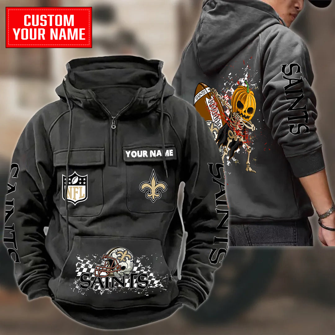 New Orleans Saints Halloween Collection Multi-Pockets Zip Hoodie AZCAMZHD000010
