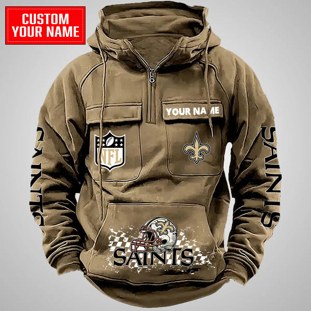 New Orleans Saints Halloween Collection Multi-Pockets Zip Hoodie AZCAMZHD000010