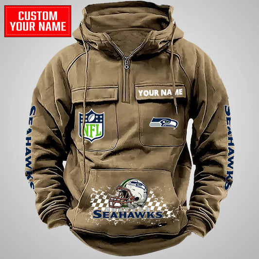 Seattle Seahawks Halloween Collection Multi-Pockets Zip Hoodie AZCAMZHD000014