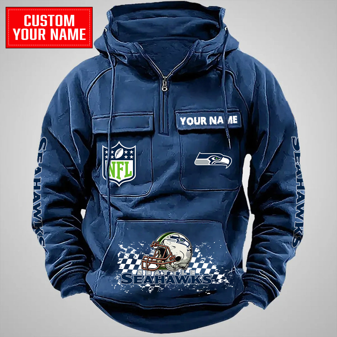 Seattle Seahawks Halloween Collection Multi-Pockets Zip Hoodie AZCAMZHD000014