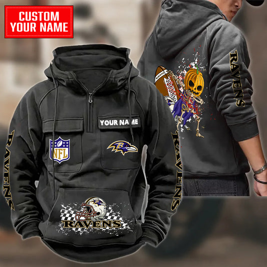 Baltimore Ravens Halloween Collection Multi-Pockets Zip Hoodie AZCAMZHD000017